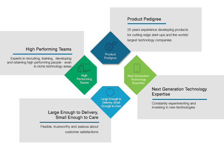 Product pedigree, high performing teams, next generation technology expertise, large enough to deliver and small enough to care